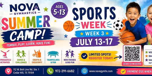 \ud83c\udfc0 Sports Week Summer Camp at Nova Gymnastics