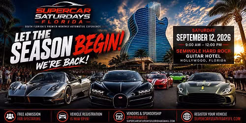 Supercar Saturdays Florida Returns on September 12th Registration is Open