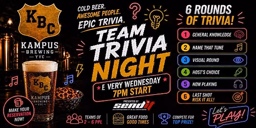 Team Trivia Night | Every Wednesday at Kampus Brewing
