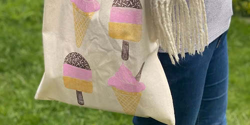 Block print a beach tote bag