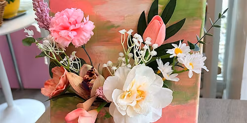 3D Vase on Canvas and Flowers Arrangement