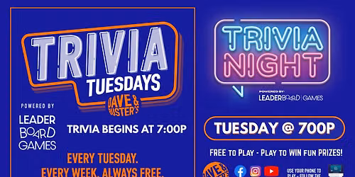 Trivia Night TUESDAY 7p | Dave & Buster's - Gainesville FL @LeaderBoardGames
