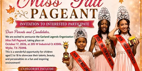 Miss. Queen of Crown Fall Pageant by GLO in Wylie  Tx 