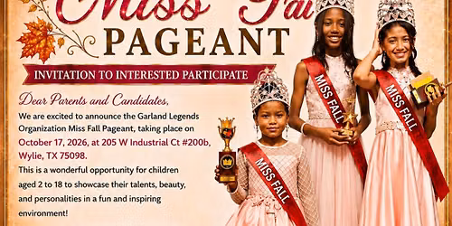 Miss. Queen of Crown Fall Pageant by GLO in Wylie Tx