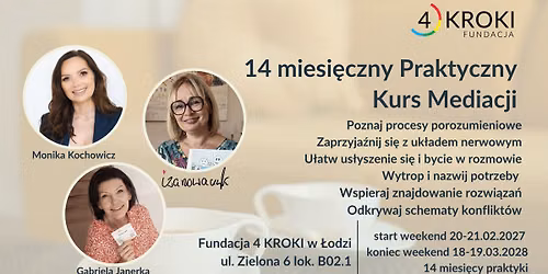 Praktyczny Kurs Mediacji \u2013 12 warsztat\u00f3w dwudniowych 14 miesi\u0119cy praktyki
