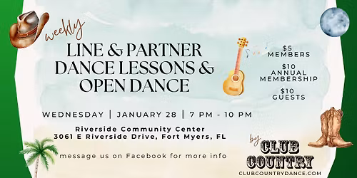 Weekly Line & Partner Dance Lessons & Open Dance!