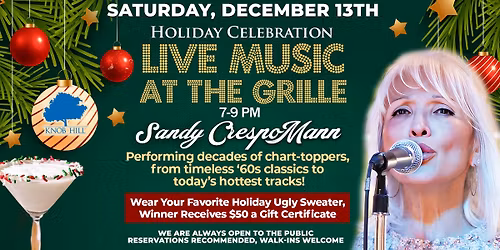 Join us for a Holiday Celebration with Live Music by Sandy CrespoMann