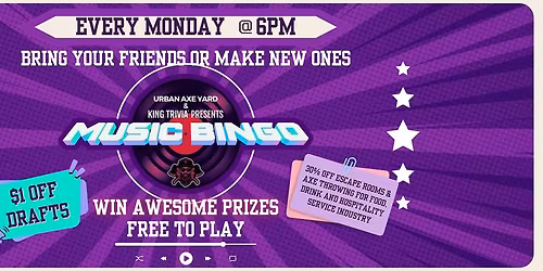 Music Bingo Mondays @ Urban Axe Yard