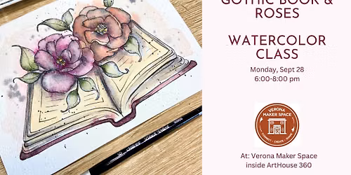 Gothic Book and Roses Watercolor Class