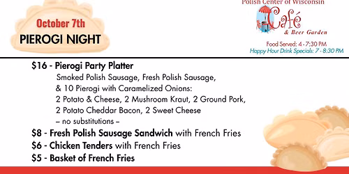 October 7 | Pierogi Night | Wednesday Caf\u00e9 Night