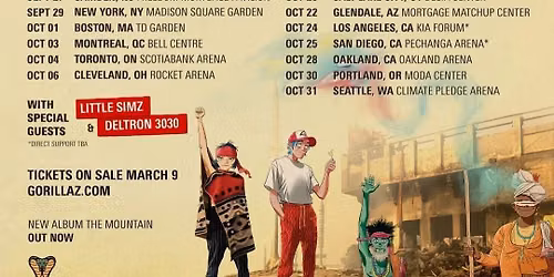 GORILLAZ w\/ LITTLE SIMZ, DELTRON 3030 (Del, Dan the Automator, Kid Koala)