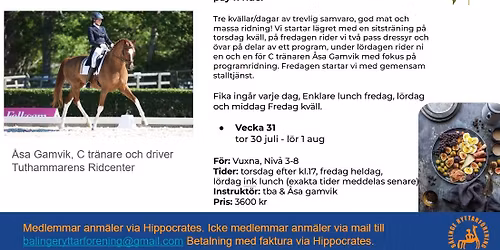 Ridl\u00e4ger p\u00e5 B\u00c4RF - Ride n Dine med tema dressyr 