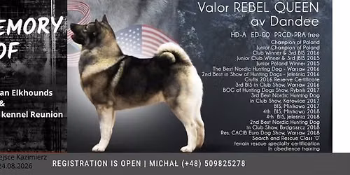 In Memory of Beyla [*] VIII Zjazd Elkhund\u00f3w Szarych i Hodowli Pride of North 20-24.08.2026 