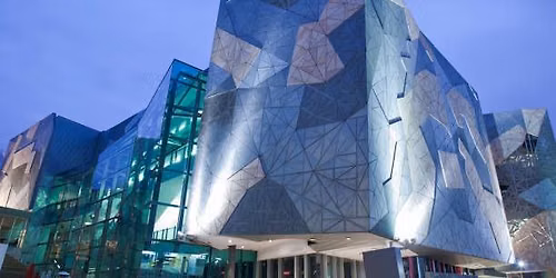 Peacefully sitting around in Fed Square watching the World Cup game on our phones