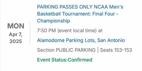 Parking NCAA Mens Basketball Tournament Final Four - Championship