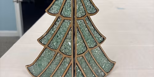 11\/14\/2025 6 pm 12\u201d Crushed Glass Christmas Tree Candle Holder