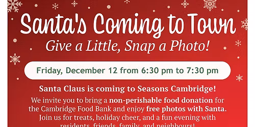 Seasons Cambridge: Photos with Santa & Holiday Food Drive