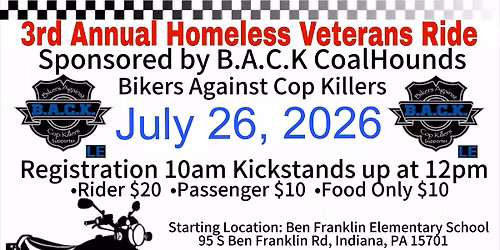 3rd Annual Homeless Veterans Ride!