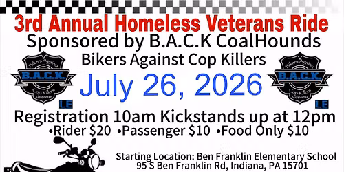 3rd Annual Homeless Veterans Ride!
