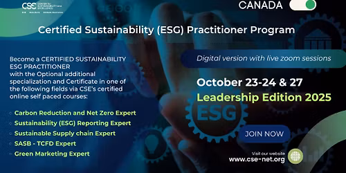 CANADA | Certified Sustainability (ESG) Practitioner Program, Leadership Edition 2025