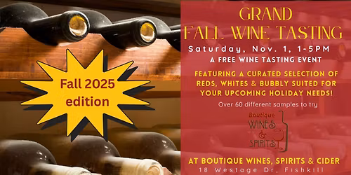 Grand Fall Wine Tasting at Boutique Wines, Spirits and Cider