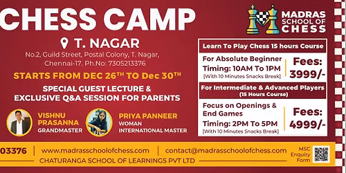 Learn To Play Chess (15 Hours Course) in T. Nagar!