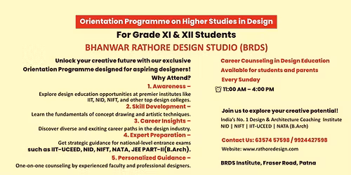 Orientation Programme on Higher Studies in Design - For XI & XII Students at BRDS Fraser Road, PATNA
