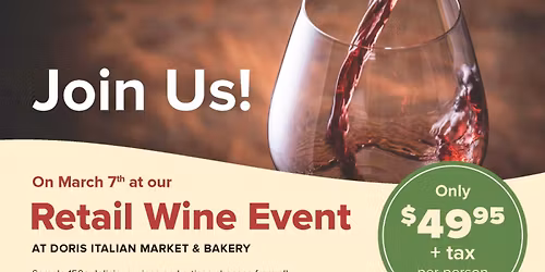 Wine and Food Tasting at Doris Italian Market on March 7