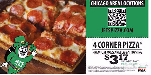 Jet\u2019s Pizza \u201cLuck of the Jet\u2019s\u201d 4\u2011Corner Pizza Day