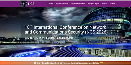18th International Conference on Network and Communications Security (NCS 2026)