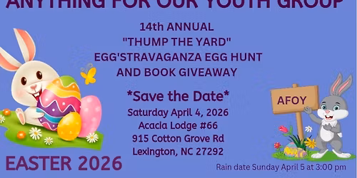 14th Annual Thump the Yard Easter Egg'Stravaganza egg hunt and book giveaway