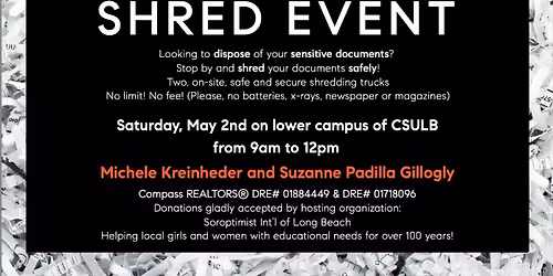 FREE Document Shredding Event - No Limit - Donations go to Soroptimist Long Beach