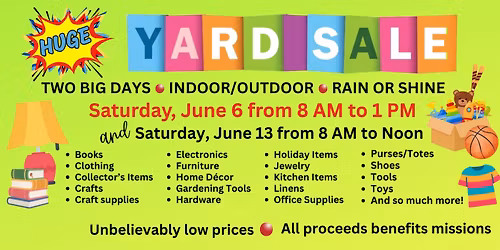 HUGE INDOOR\/OUTDOOR YARD SALE - Rain or Shine