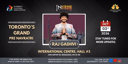 Navrang Navratri Festival Canada 2026 With RAJ GADHVI - FRIDAY 2nd October, 2026