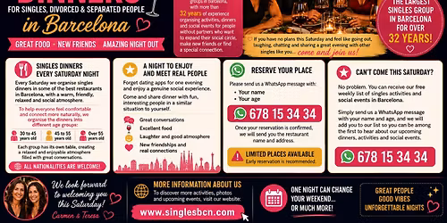 No plans for Saturday night then join The Best Singles Dinners in Barcelona 