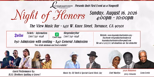 Legendary Bartenders Ass. of LA presents 2026 Night of Honors