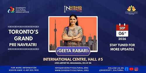 Navrang Navratri Festival Canada 2026 With Geeta Rabari - SUNDAY 6th September, 2026