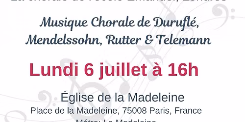 Un concert de musique chorale sacr\u00e9e donn\u00e9 par la chorale de l'\u00e9cole Emanuel - 16h