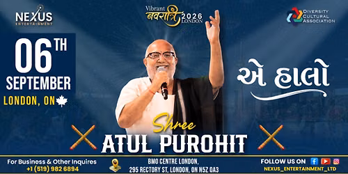 Vibrant Navratri with Shree Atul Purohit \/ London, ON \/ 6th SEPTEMBER 2026