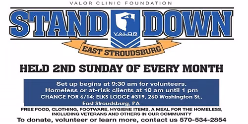 EAST STROUDSBURG STAND DOWN - VALOR Clinic -CHANGE OF LOCATION FOR JUNE 14th ONLY:
