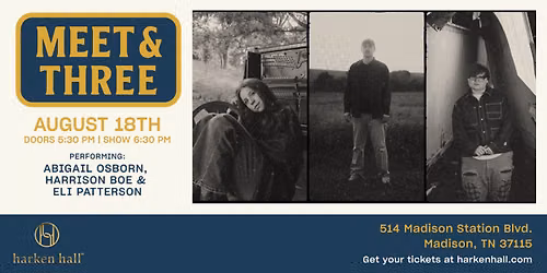 Meet & Three: Local Music Showcase Set for Tuesday, August 18 at Harken Hall 