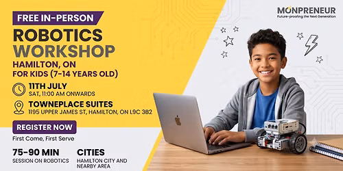 In-person Free Robotics Workshop For Kids at Hamilton, ON (7-14yrs)