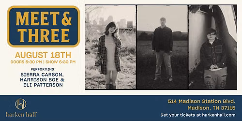 Meet & Three: Local Music Showcase Set for Tuesday, August 18 at Harken Hall