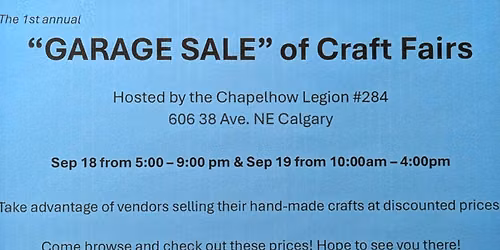 The "GARAGE SALE" of CRAFT SALES + BAKE SALE