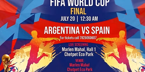 FIFA 2026 World Cup 2026 FINAL LIVE SCREENING @ Marlen Mahal - July 20 12:30 am onwards