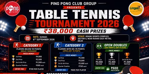 Cash prizes table tennis tournament