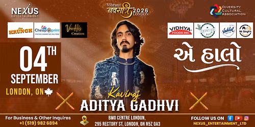 Vibrant Navratri with Kaviraj Aditya Gadhvi \/ London, ON \/ 4th SEPTEMBER 2026