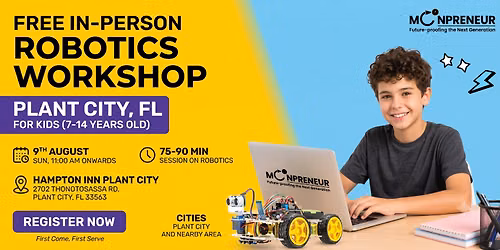 In-person Free Robotics Workshop For Kids at Plant City, FL (7-14yrs)