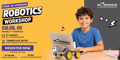 In-person Free Robotics Workshop For Kids at Solon, OH (7-14yrs)