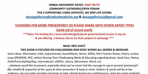 VERBAL MOVEMENT MUSIC: RAW TRUTH COMMUNITY GATHERING